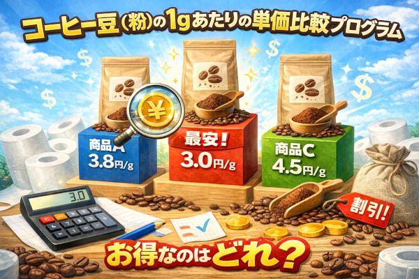 コーヒー1gあたりの単価計算プログラム