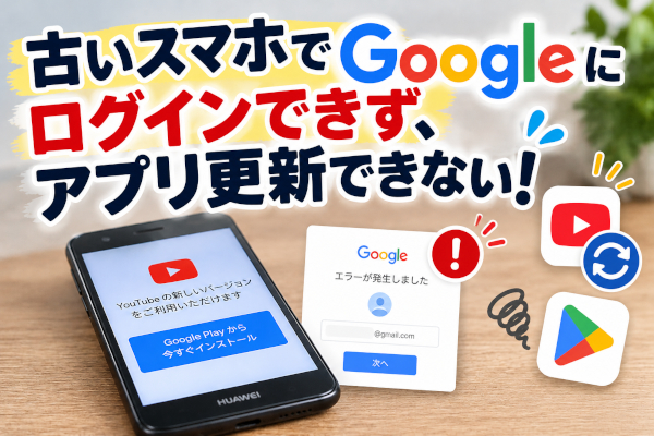 古いスマホでGoogleにログインできず、アプリ更新できない！
