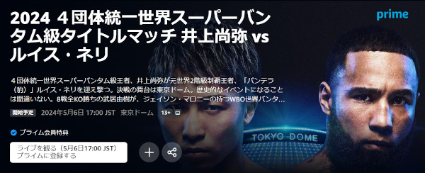 ４団体統一世界スーパーバンタム級タイトルマッチ 井上尚弥 vs ルイス・ネリ